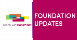 Cream City logo on the left and a maroon square on the right hatred "Foundation updates"